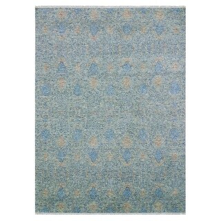 Shahbanu Rugs Blue, Hand Knotted Tone on tone Obscured and Subtle ...