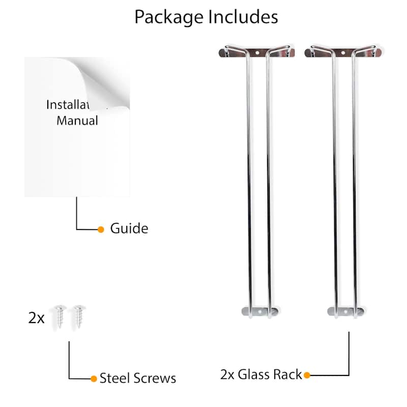 Wallniture Brix Stemware Wine Glass Rack Under Cabinet Storage Metal Glass Hanger (Set of 2)