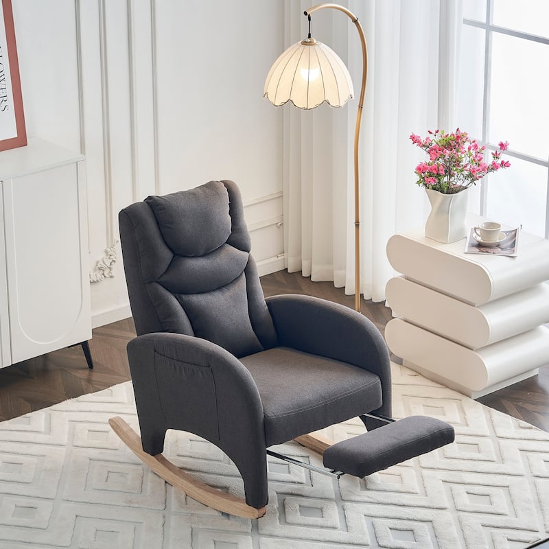Teddy Fabric Nursery Rocking Chair With Adjustable Footrest