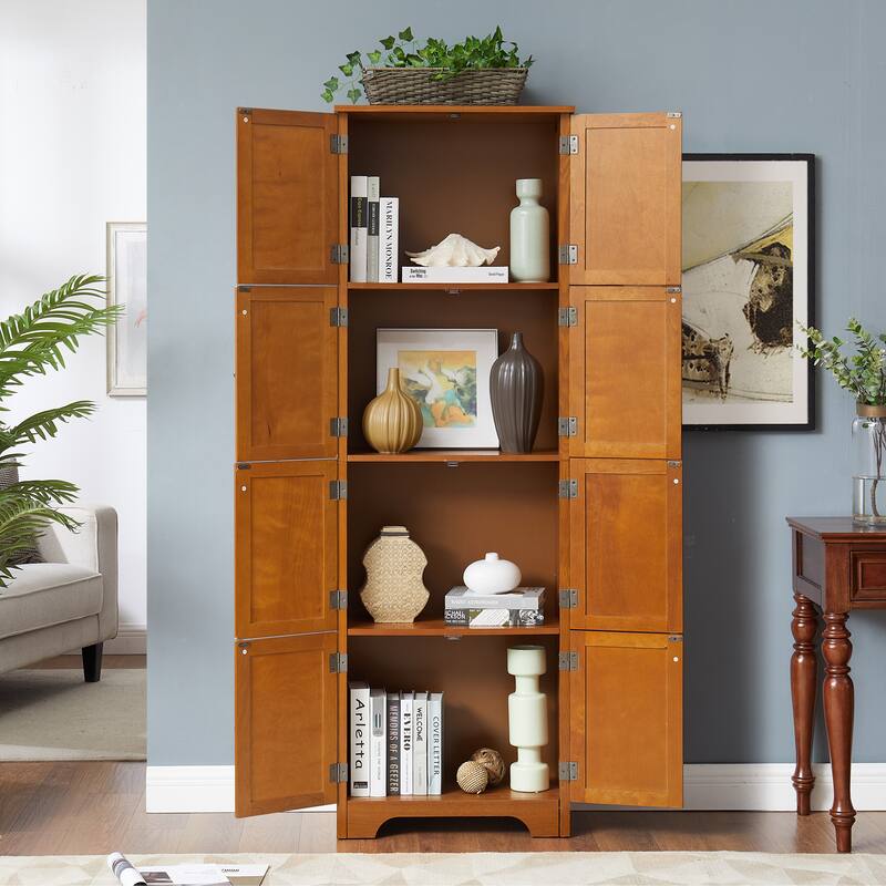 Tall Storage Cabinet Pantry Cabinet with 8 Doors, Oak Corner Cabinet Side Cabinet Hallway Cabinet for Kitchen