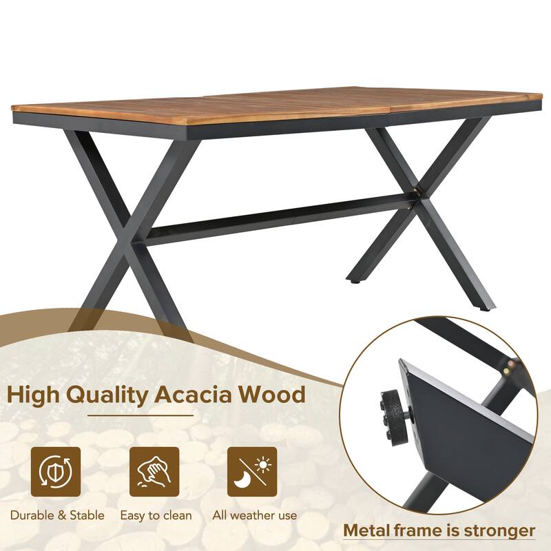 7 Pieces Patio Dining Set All-Weather Outdoor Furniture Set with Wood Tabletop and Adjustable Feet