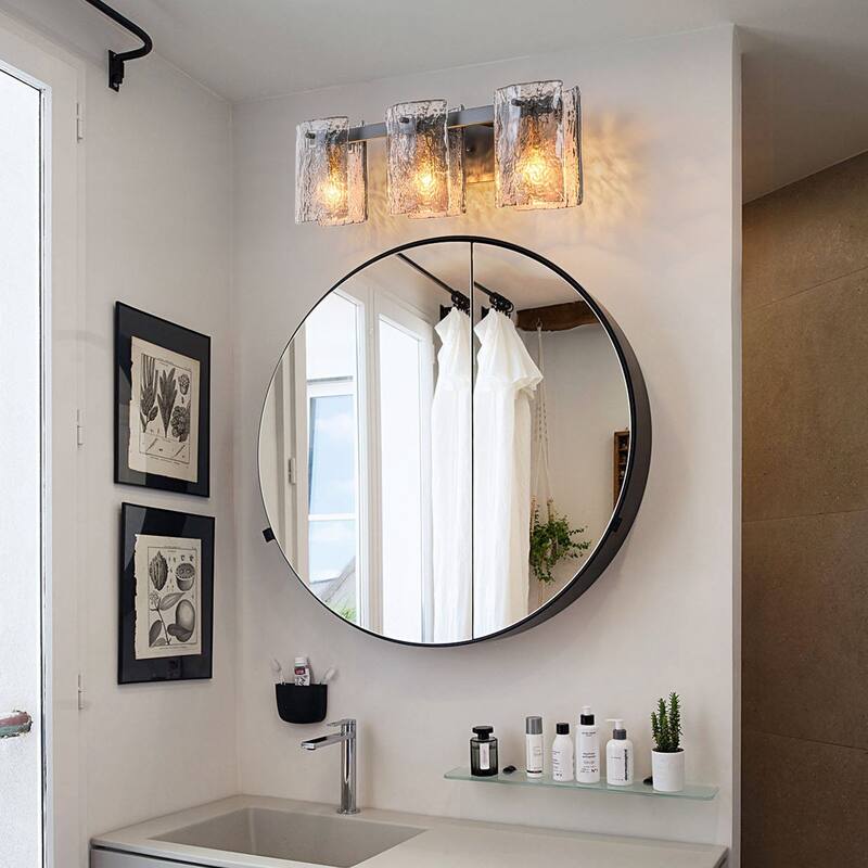 3/4-Light Textured Smoke Glass Wall Sconce — Modern Industrial Vanity Light for Bathroom