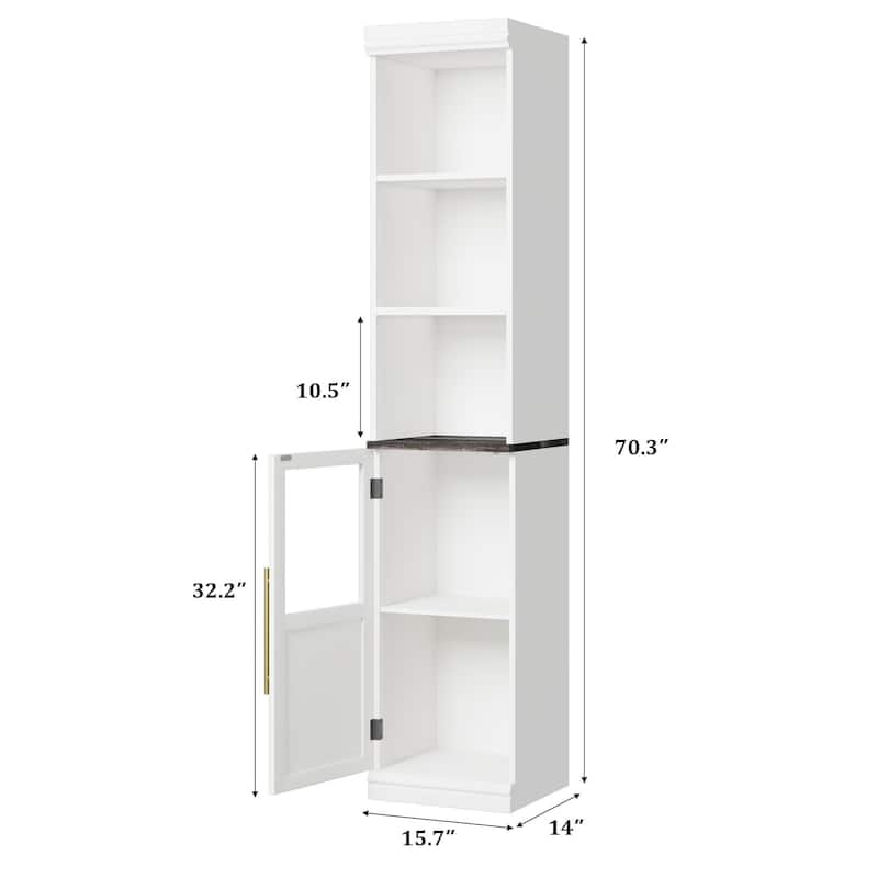 70" Bathroom Storage Cabinet, Slim Freestanding Bathroom Cabinet with Door and Open Shelves Boards