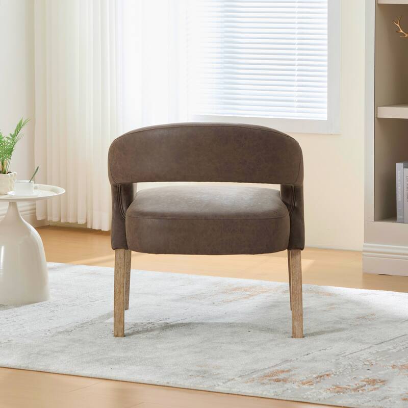 26.3"W PU Leather Accent Chair,Modern Armchair with Wood Legs