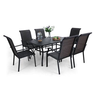 MAISON ARTS Outdoor 7-piece Metal and Faux Rattan Dining Set