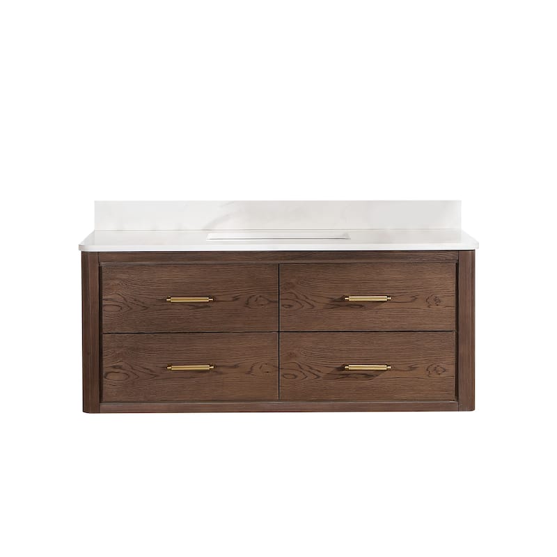 Miseno MV-NM-706648 Cristo 48" Wall Mounted Single Basin Vanity Set - Aged Dark Brown Oak / Fish Maw White - Oak Finish