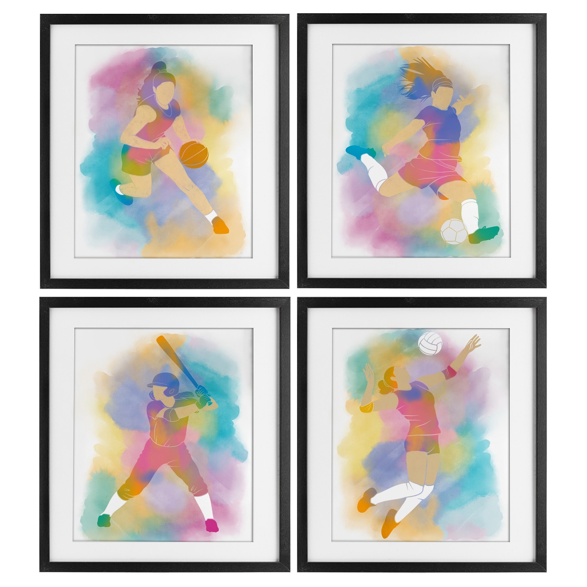 Stupell Colorful Women's Sports Under Glass Framed Design By Marcus Prime (Set of 4)