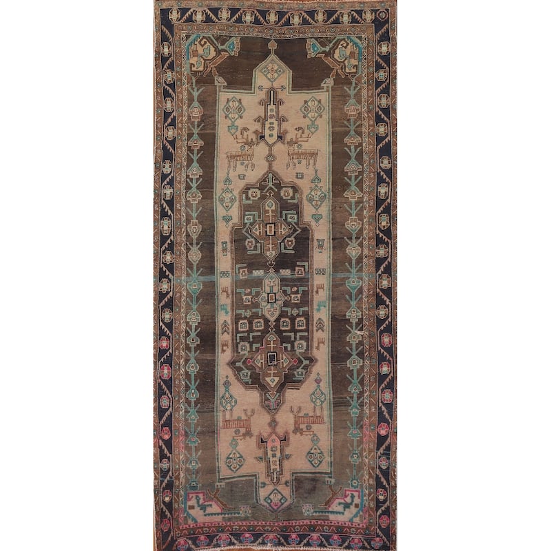 Geometric Ardebil Persian Antique Area Rug Handmade Wool Carpet - 4'8" x 10'4"