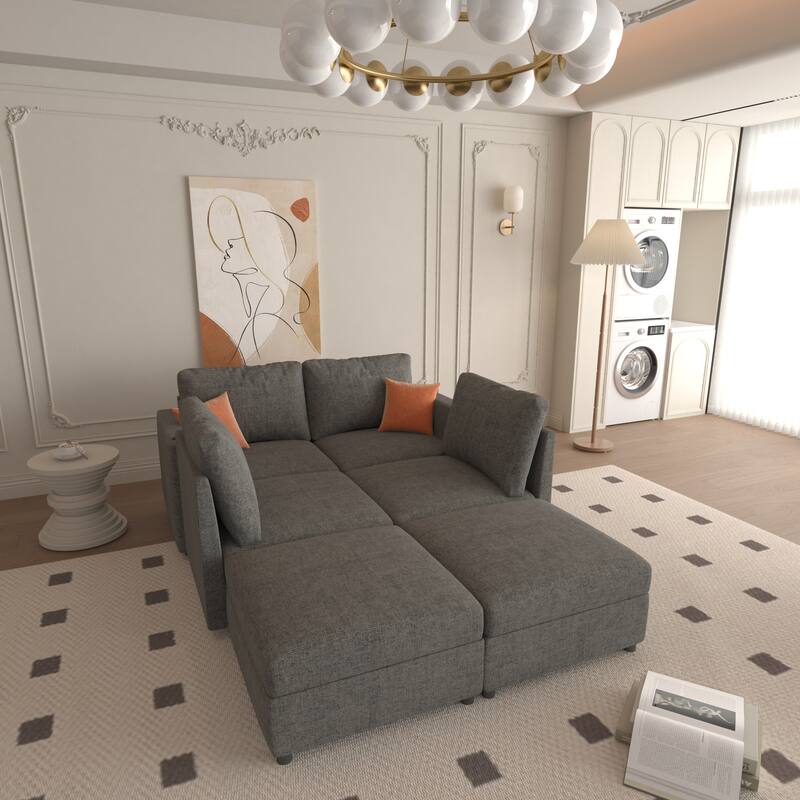 Oversized Sectional Sofa Set, Convertible L Shaped Couch Sofa Bed with Storage, 6 Seater Modular Sofa with Ottomans and Chaise