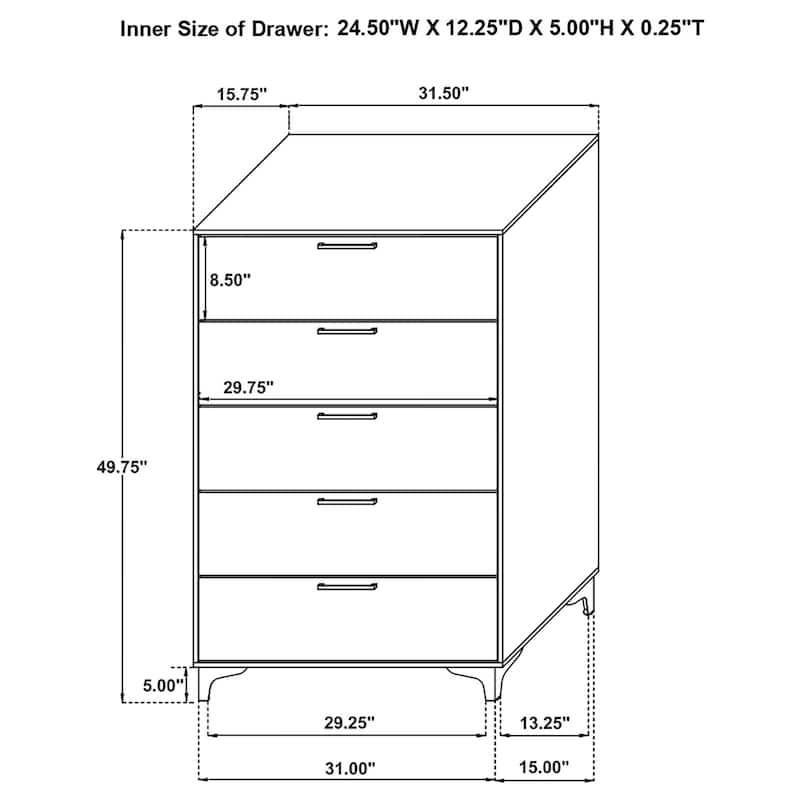 Kendall Modern Classic Wood 5-drawer Bedroom Chest
