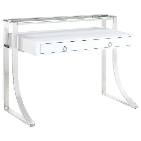 slide 2 of 11, Gemma 48-inch 2-drawer Writing Desk White High Gloss White High Gloss