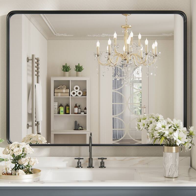 Wall Mirror Vanity Mirror Bathroom Mirror with Round Corner (1 Piece) - 30W * 40H Inches - Black