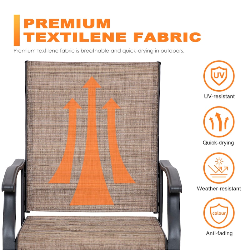 NUU GARDEN Iron Textilene Dining Chair, Brown, Set of 2