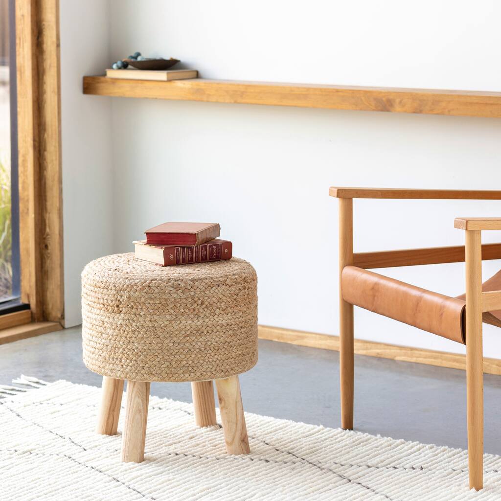 Mustafa Braided Jute Hand Crafted Footstool - Overstock - 36553299