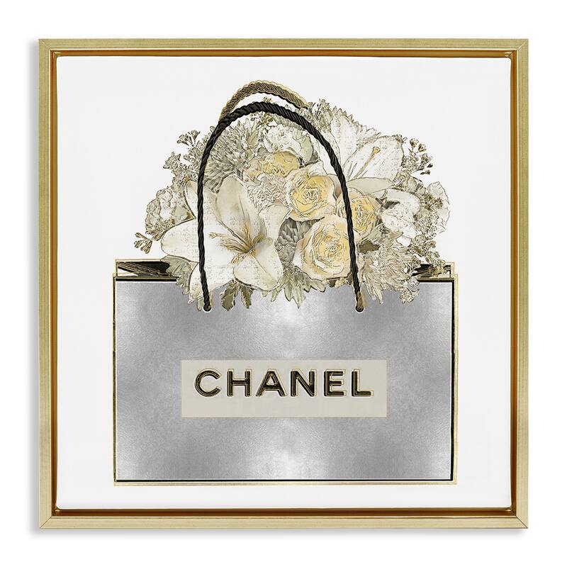 Stupell Flowers in Silver Bag Framed Floater Canvas Wall Art Design By Madeline Blake - 18 x 18 - Gold