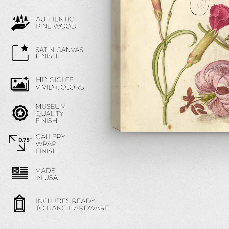Wynwood Studio Canvas Floral and Botanical Hoegnafel - Carnation Martagon Lily and Pear Wall Art Canvas Print