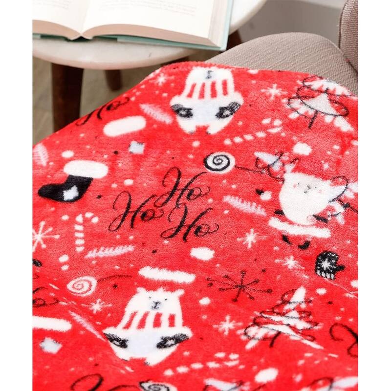 Ho Ho Ho Merry Christmas Collection Microplush Holiday Throw Blanket (60" x 50") - Red Santa - Christmas Throw Blanket