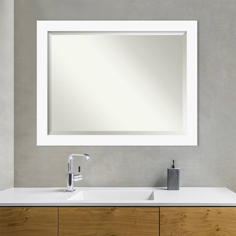 Basic Beveled Wood Framed Bathroom Vanity Wall Mirror