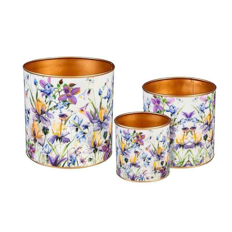 10" Golden Lilac Metal Planters, Set of 3