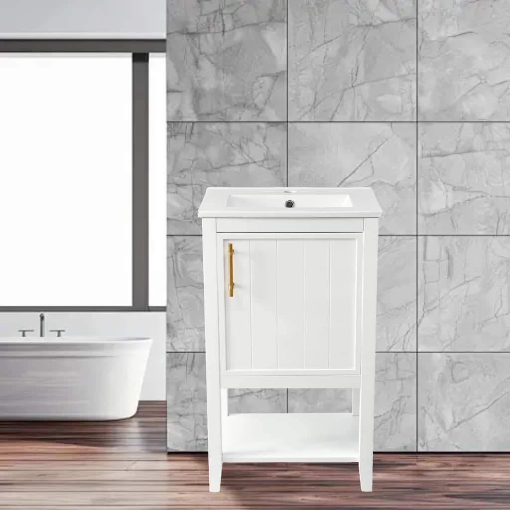 20" Modern Bathroom Vanity with Sink, Soft Close Door, Storage Rack & Open Shelf, Freestanding Cabinet