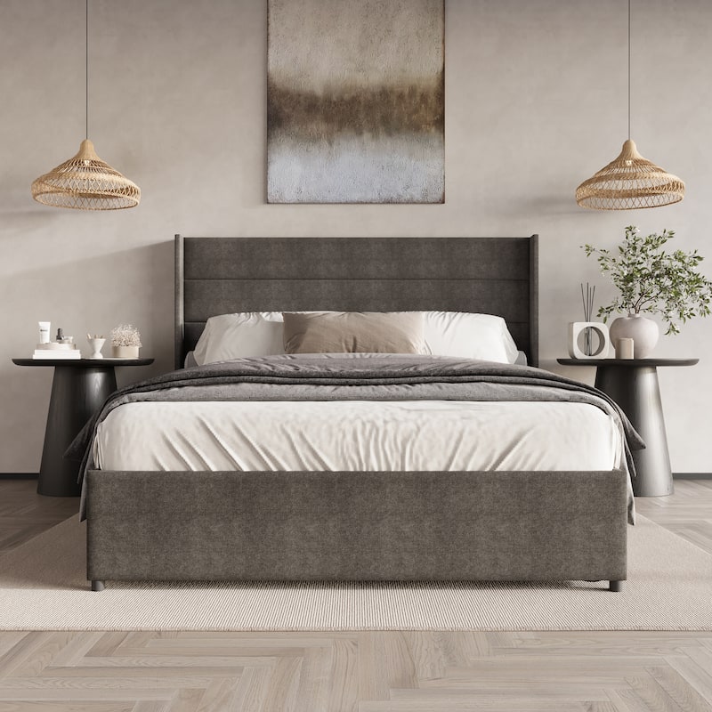 CraftPorch Modern Wingback Platform Lift Up Storage Bed