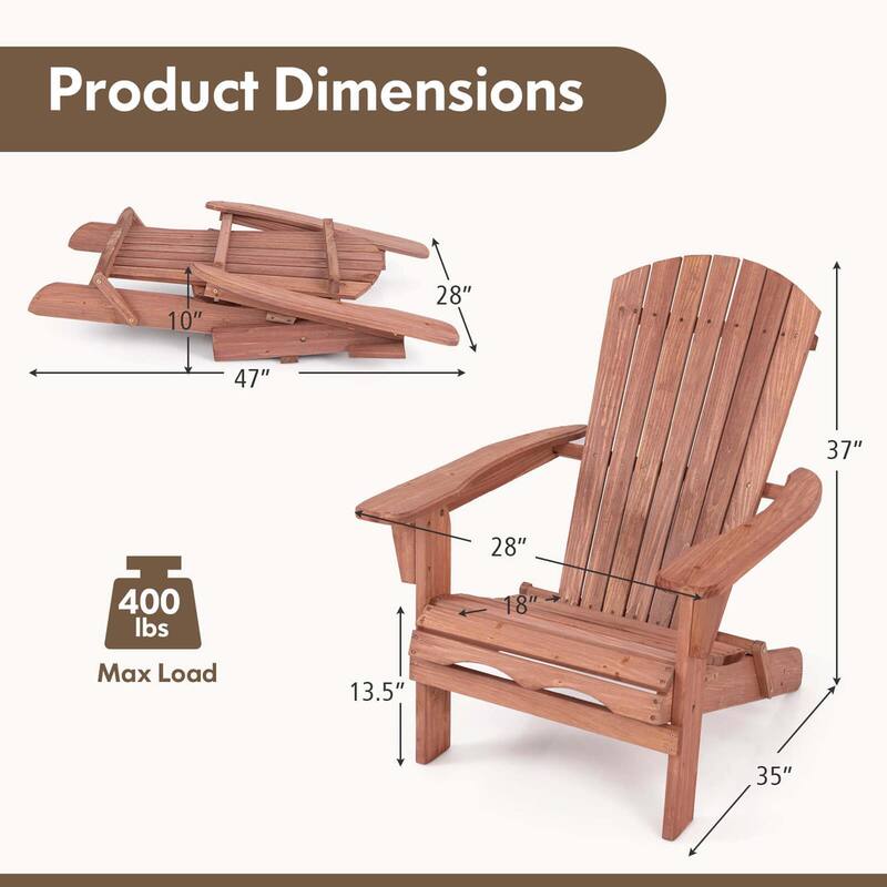1/4PCS Folding Adirondack Chair Patio High-Back Chairs w/ Wide Armrests