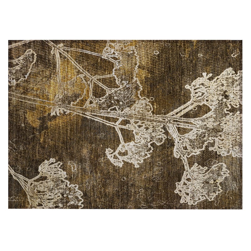 Machine Washable Indoor/ Outdoor Modern Floral Chantille Rug