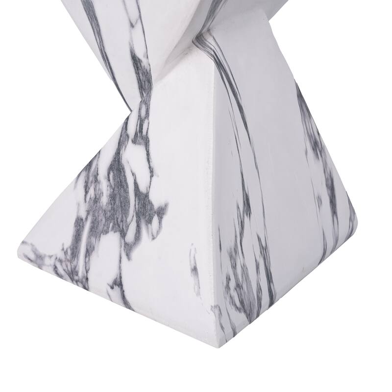 Christopher Knight Home - Modern Indoor/Outdoor 18.5"H Geometric Faux Marble MgO Accent Side Table with Sculptural Fluted Design