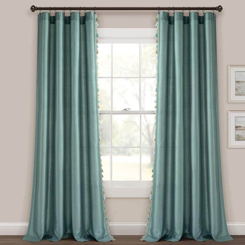 Lush Decor Luxury Regency Faux Silk Two Tone Tassel Window Curtain Panels Set