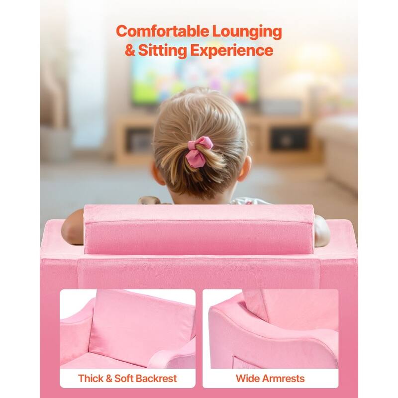 2 in 1 Soft Plush Fabric Convertible Toddler Couch Nap Bed with Armrest for Kids 18 Months-6 Years - 23.6 x 17.5 x 15.9 in