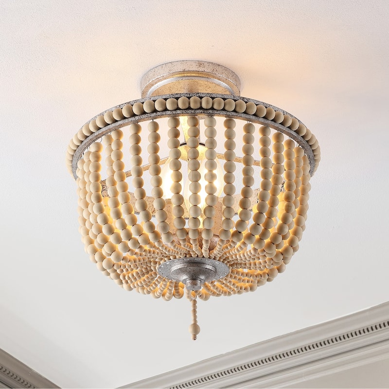 Georgian Wood Beaded/Metal LED Flush Mount, by JONATHAN Y