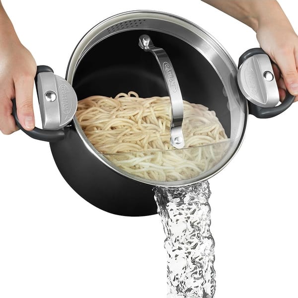 slide 2 of 6, Gotham Steel Black Nonstick Ceramic 5 Qt Pasta Pot with Strain, Twist & Lock Handles