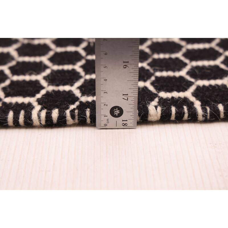 ECARPETGALLERY Flat-Weave Nevada Black Wool Kilim - 5'5 x 7'5