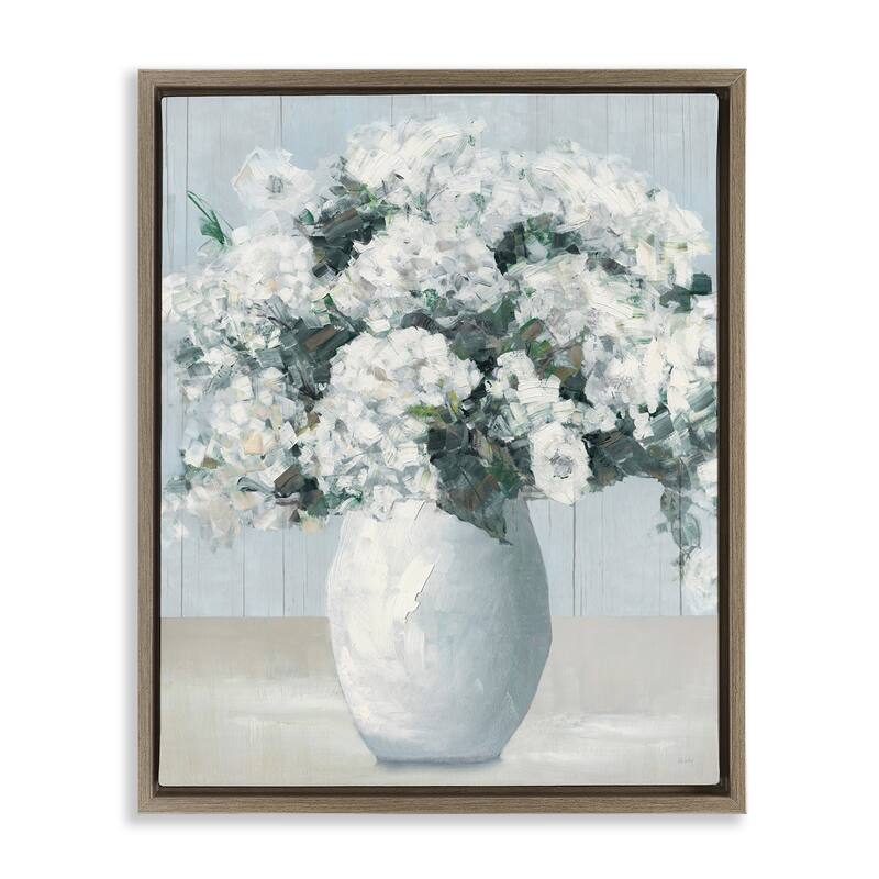 Stupell Timeless White Flower Vase Framed Floater Canvas Wall Art Design By Sally Swatland - 25 x 31 - Brown