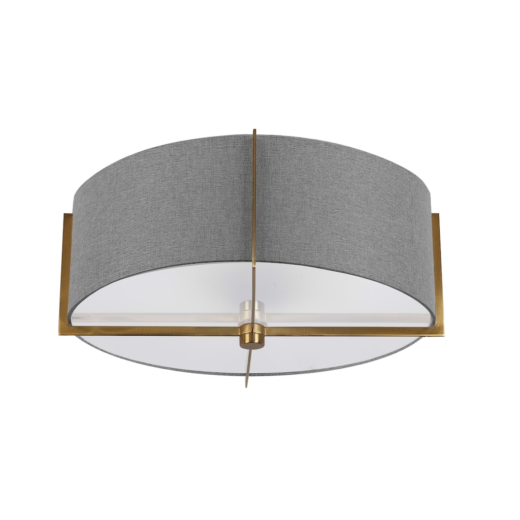 3-Light Semi-Flush Mount Ceiling Light - Antique Brass Finish, Gray Shade - 15