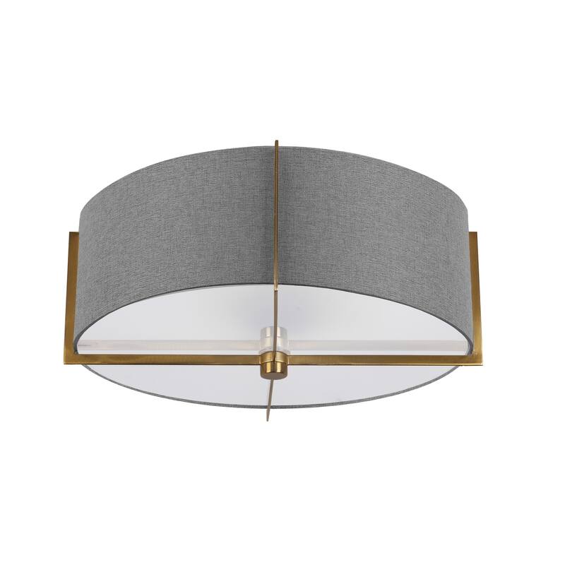 3-Light Semi-Flush Mount Ceiling Light - Antique Brass Finish, Gray Shade - 15