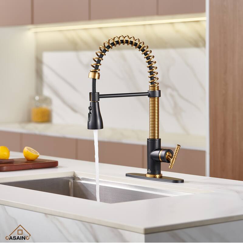 Single Handle Pull Down Sprayer Kitchen Faucet - Brown