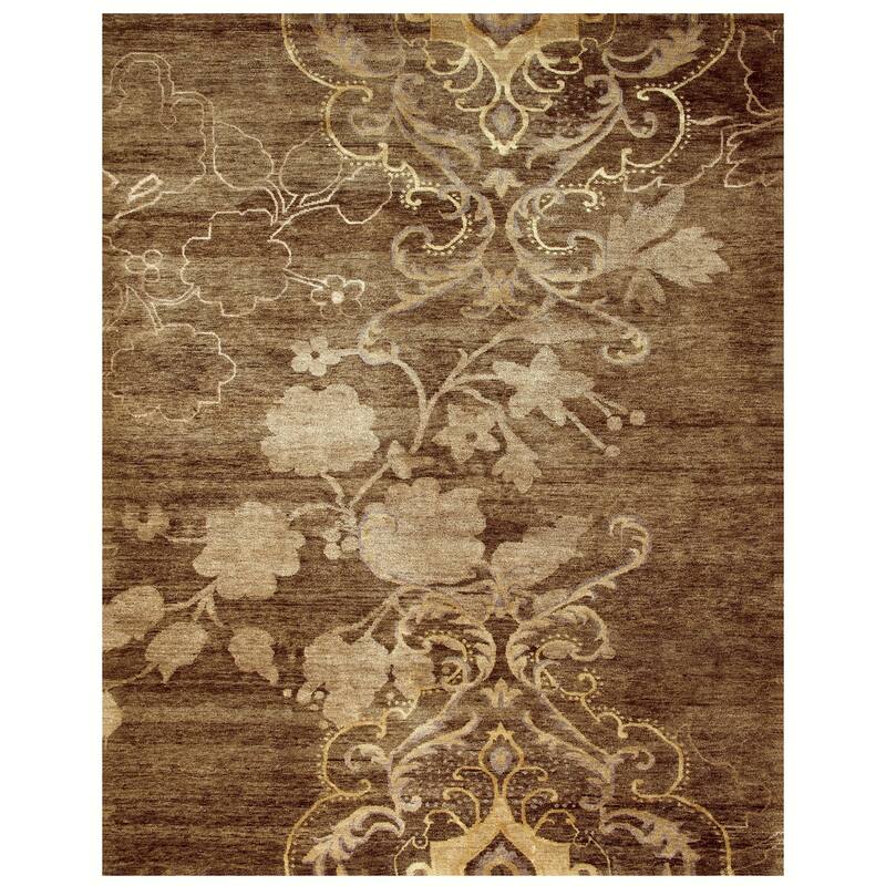 Qing Hand Knot Oriental Rug, Chestnut Brown/Golden, Accent Rug - 8'-6" x 11'-6" - Chestnut Brown/Golden Yellow