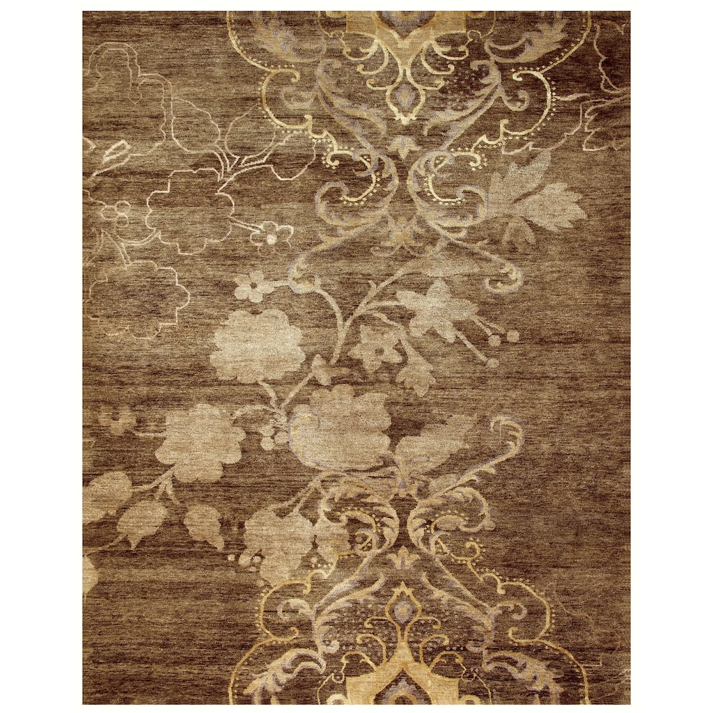 Qing Hand Knot Oriental Rug, Chestnut Brown/Golden, Accent Rug