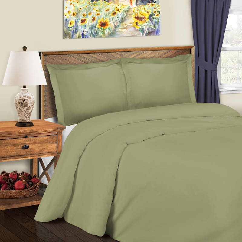 Superior 600 Thread Count Cotton Blend Duvet Cover Set - Sage - Full - Queen