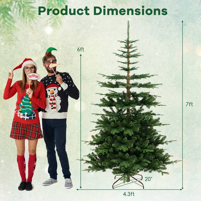 Gymax 7 FT Artificial Xmas Tree w/ 1303 PE PVC Branch Tips 500 Warm