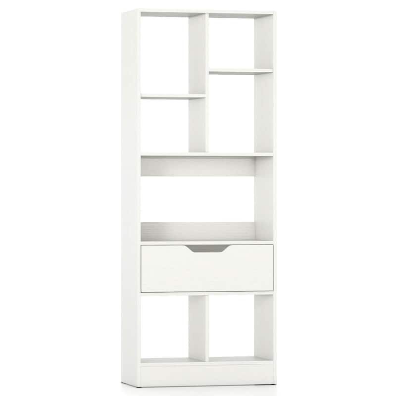 Costway 1 PCS 51” Tall Bookcase with Drawer 7 Open Cubes Anti-toppling - See Details - White-1 PCS