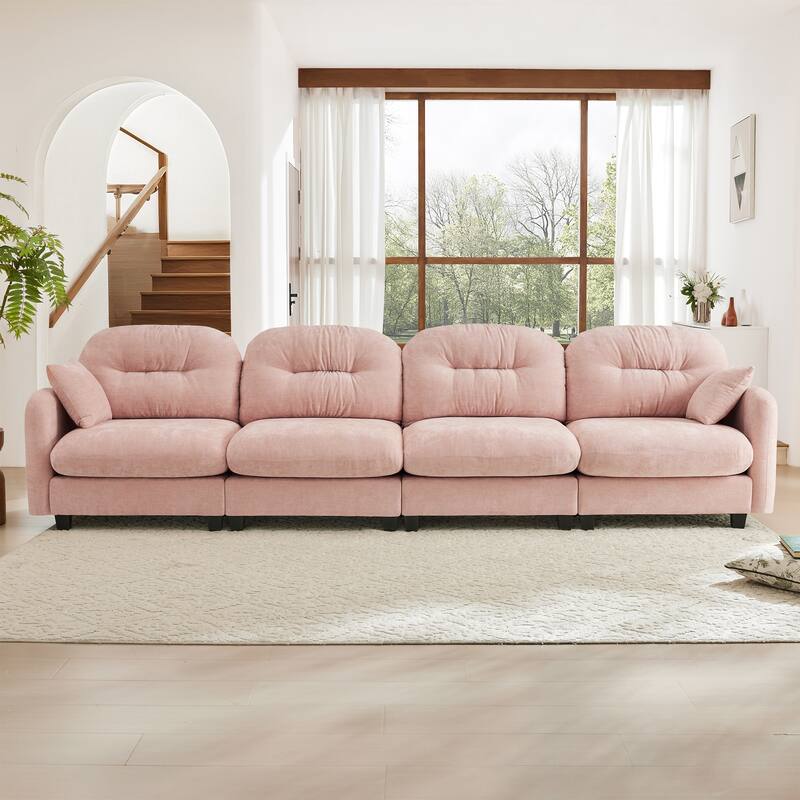 Sectional Sofa with Tufted Backrest, Chaise Lounge Sofa with 2 Throw Pillows, Four-Seater Recliner Sofa for Living Room