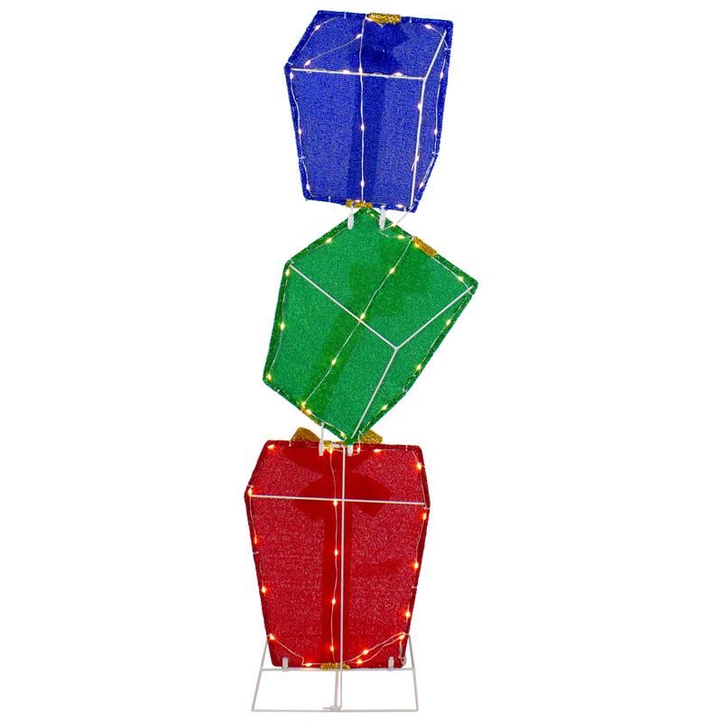 48" LED Lighted Tinsel Stacked Gift Boxes Outdoor Christmas Decoration