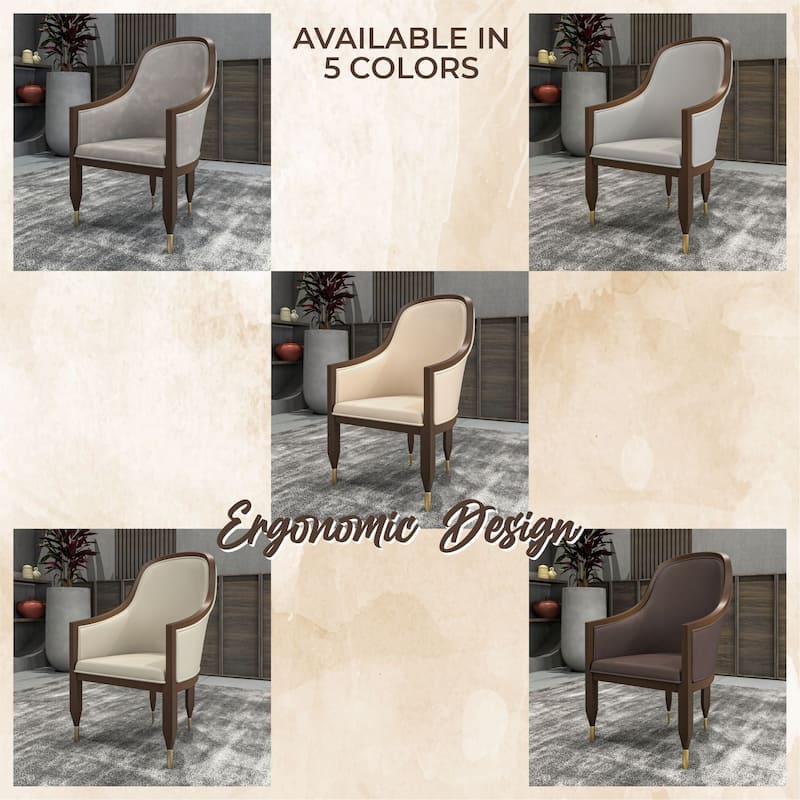 Leather Dining Chair with Arms with Rubberwood Frame Belle Series by LeisureMod