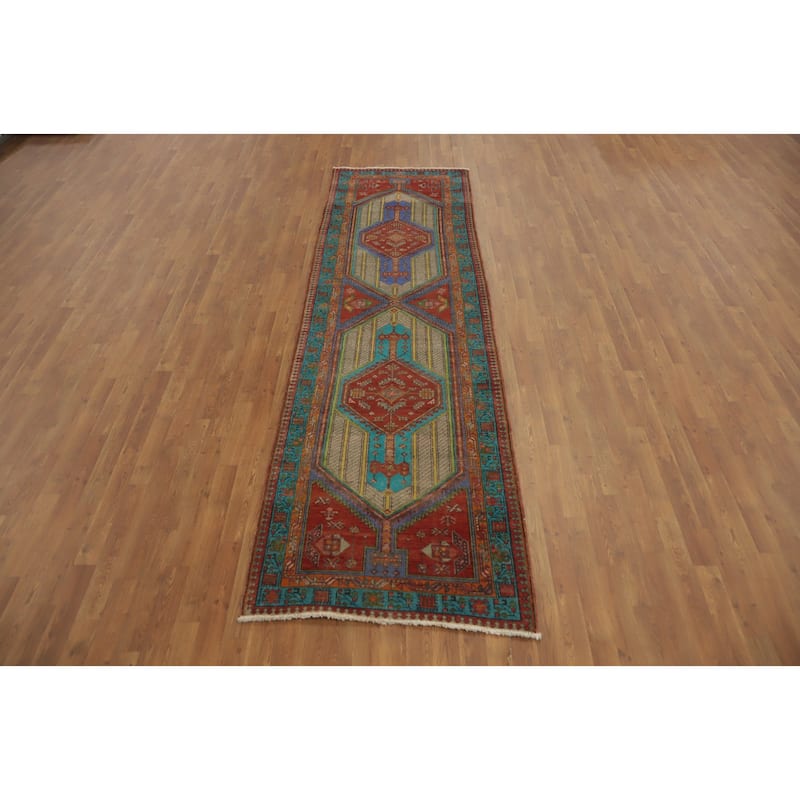 Hand Knotted Oriental 100% Wool Carpet Traditional Geometric Multi-Colored Ardebil Runner Rug - 10' 9'' X 3' 2''