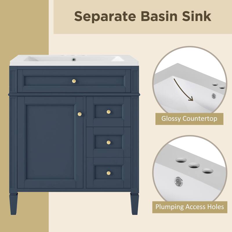 Modern Bathroom Vanity with Top Sink, 2 Drawers and a Tip-out Drawer