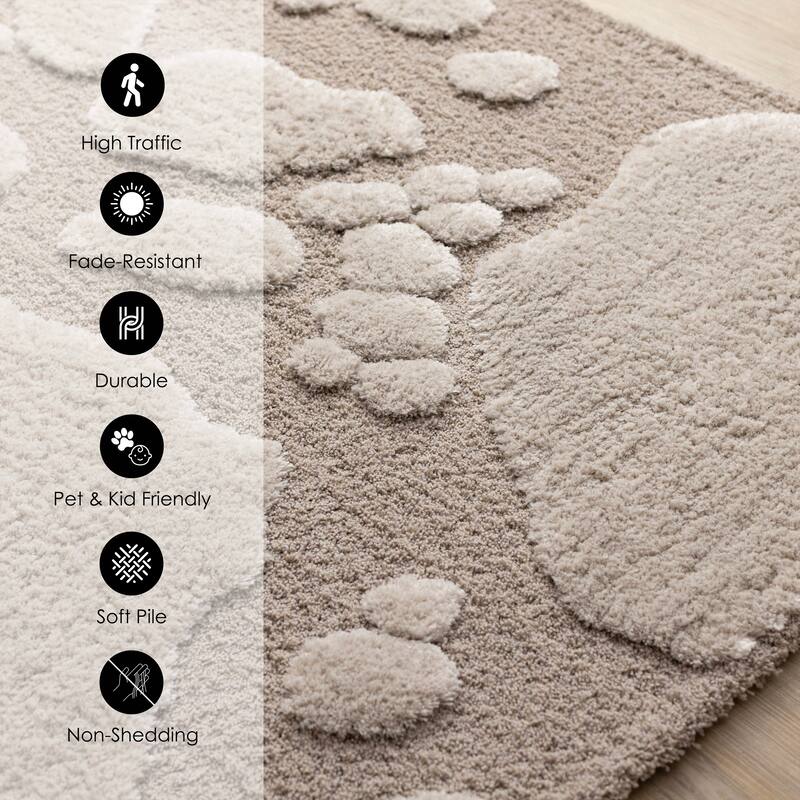 Luxurious Taupe Sand Stepping Stones High-Low Textured Rug