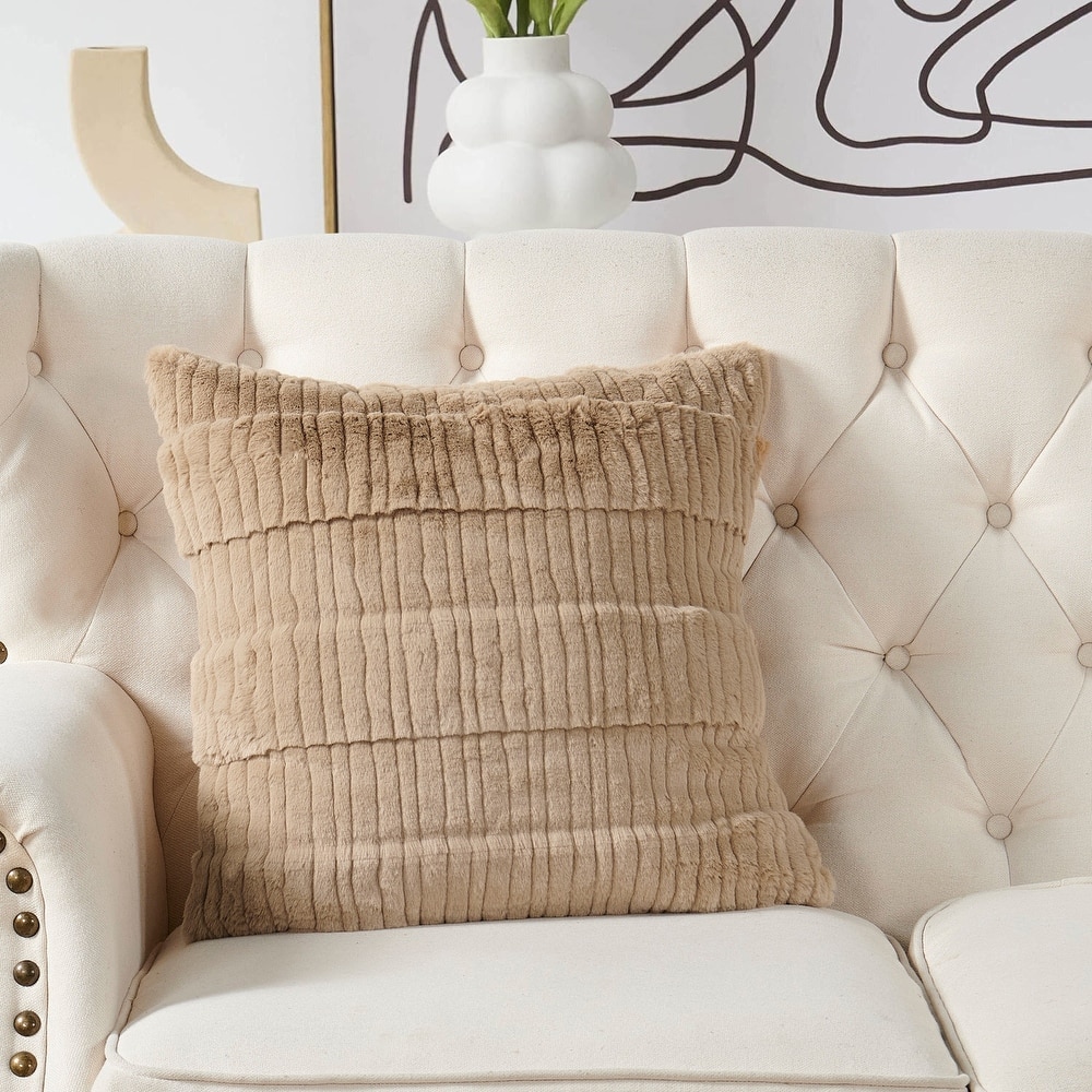 1 Pc Sculpted Stripe FauxFur Pillow Shell Decorative Cushion Cover