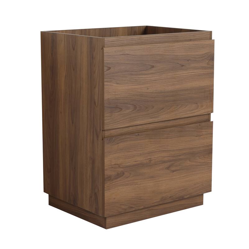 Modern 24" Bathroom Vanity with Double Drawers, Freestanding Cabinet in Oak, Easy Assembly